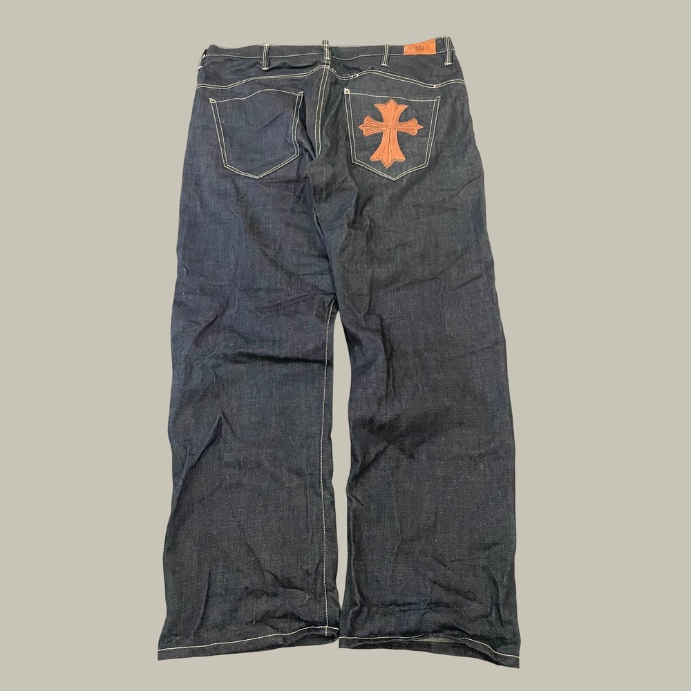 Vintage Y2K Sean John Embroidered Cross Baggy Wide Leg Jeans 42x34 Blue Y2K